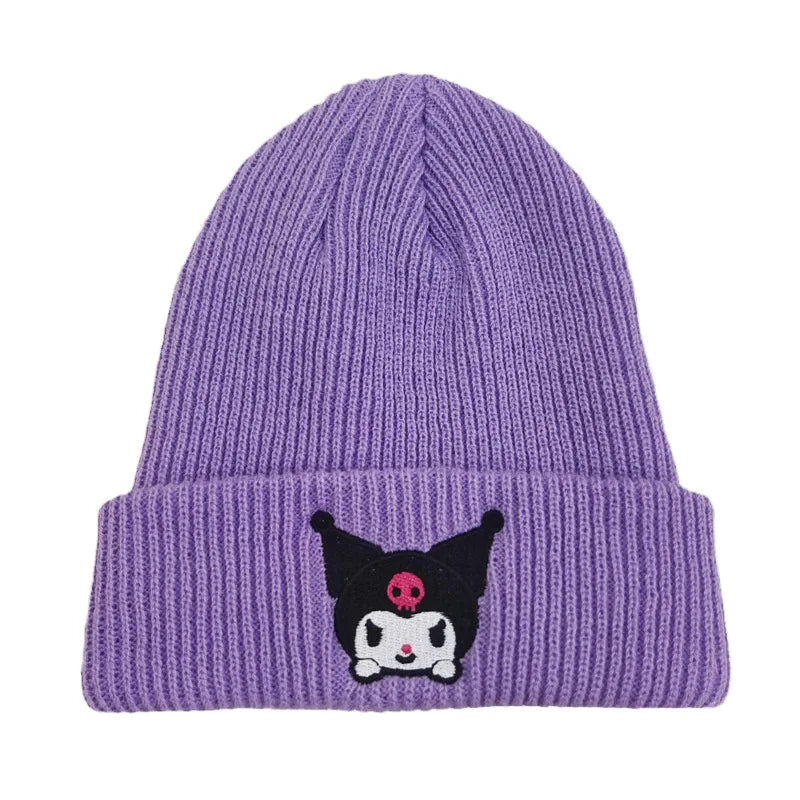 Sanrio Cartoon Hello Kitty Kids Knitted Hat Kuromi Winter Warm Adult Beanie Cap Cinnamoro My Melody Anime Embroidery Pattern Cap