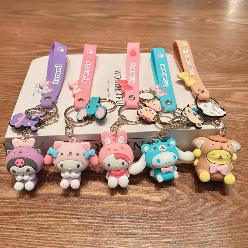 Sanrio Cute Girl Keychain Bag Pendant Pink Kuromi Melody Cinnamoroll Car Key Sanrio Accessories Set Ring Backpack Holiday Gifts