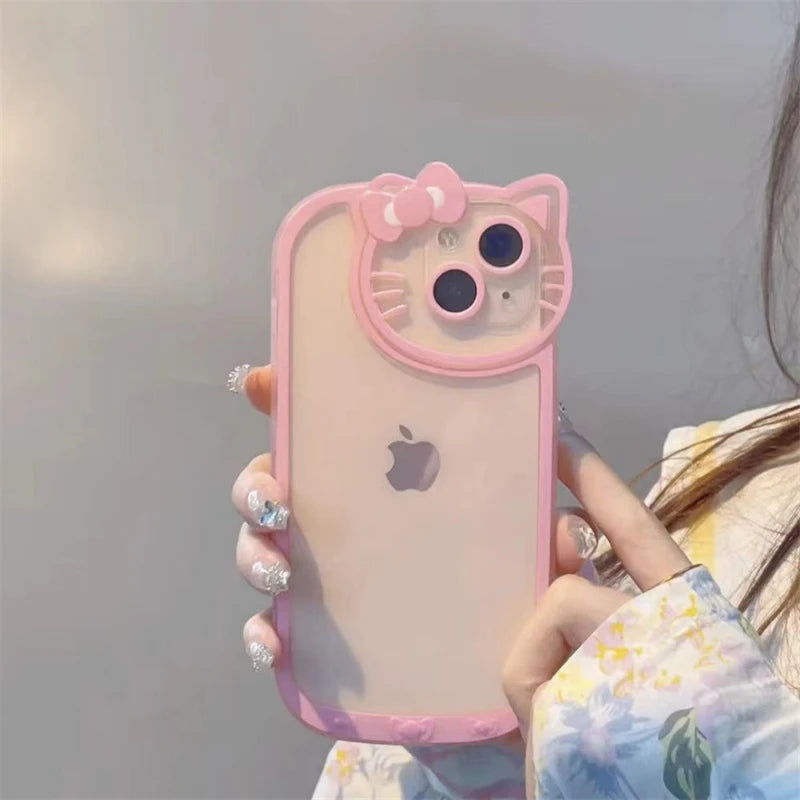 Original Sanrio Hello Kitty Transparent Cases For iPhone 15 14 13 11 12 Pro Max XS XR 7 8 Plus Cartoon Cute Shockproof Cover Y2K