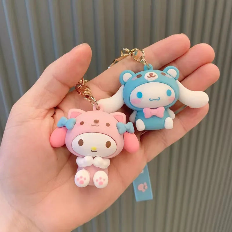 Sanrio Cute Girl Keychain Bag Pendant Pink Kuromi Melody Cinnamoroll Car Key Sanrio Accessories Set Ring Backpack Holiday Gifts