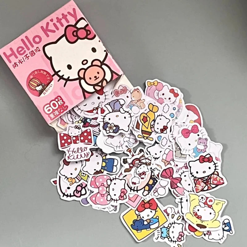 60Pcs/Box Anime Stickers Kawaii Sanrio Hello Kitty Kuromi Cinnamoroll Pochacco Stickers DIY Stationery Cute Cartoon Sticker Gift