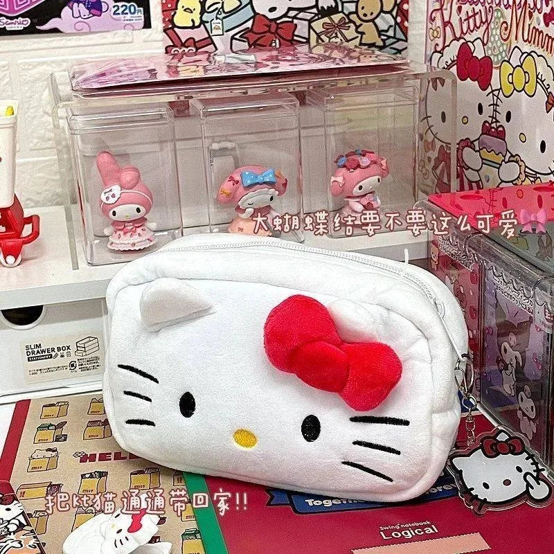 Hello Kitty Plush Bag Anime Sanrio Cinnamoroll Cosmetic Storage Bags Cartoon Kawaii Pachacco Pencil Case Girl Birthday Gifts