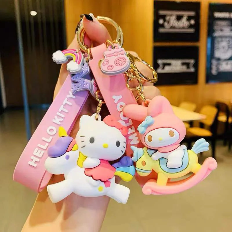 Sanrio Cute Girl Keychain Bag Pendant Pink Kuromi Melody Cinnamoroll Car Key Sanrio Accessories Set Ring Backpack Holiday Gifts