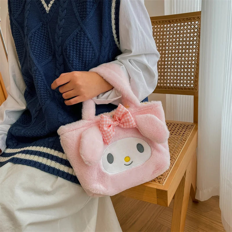 Sanrio Plush Bag Kuromi Handbag My Melody Cinnamoroll Storage Shoulder Hello Kitty Makeup Bag Women Plushie Backpack Gift Girl