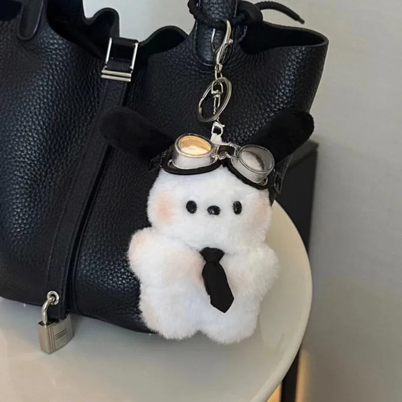 Kawaii Sanrio Plush Keychain Pochacco Keyring Cartoon Doll Pilot Dog Key Chain Car Backpack Pendant Kids Couple Christmas Gift