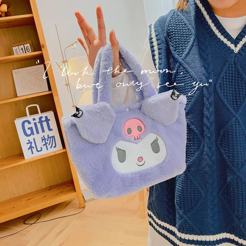 Sanrio Plush Bag Kuromi Handbag My Melody Cinnamoroll Storage Shoulder Hello Kitty Makeup Bag Women Plushie Backpack Gift Girl