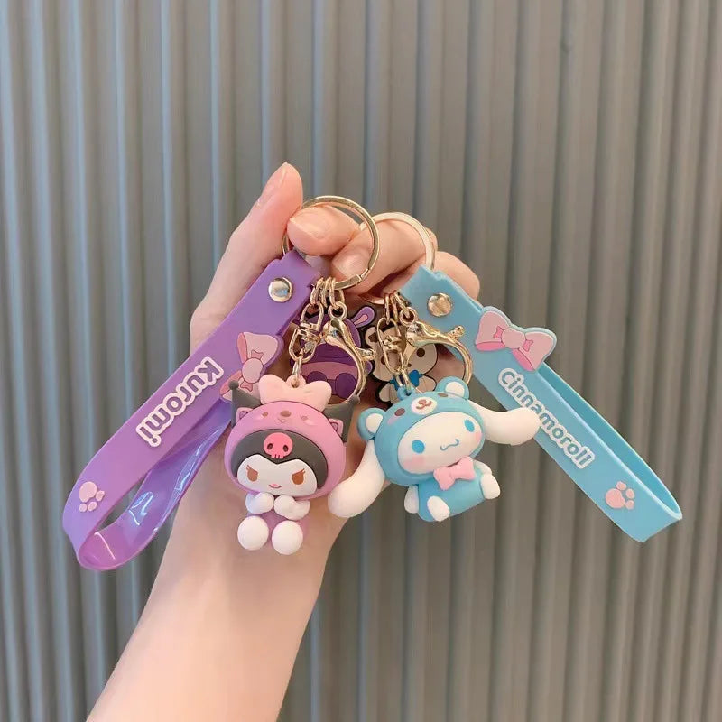 Sanrio Cute Girl Keychain Bag Pendant Pink Kuromi Melody Cinnamoroll Car Key Sanrio Accessories Set Ring Backpack Holiday Gifts