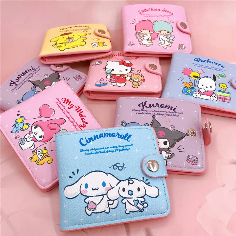 Kawaii Hello Kitty Cinnamoroll My Melody Kuromi Sanrio New Pu Casual Money Bag Coin Purse Card Holder Wallet With Buttons