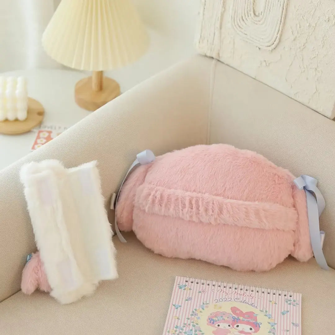 Sanrio Cute My Melody Car Seat Headrest Seat Belt Cover Kawaii Soft Comfortable Back Cushion Pillow