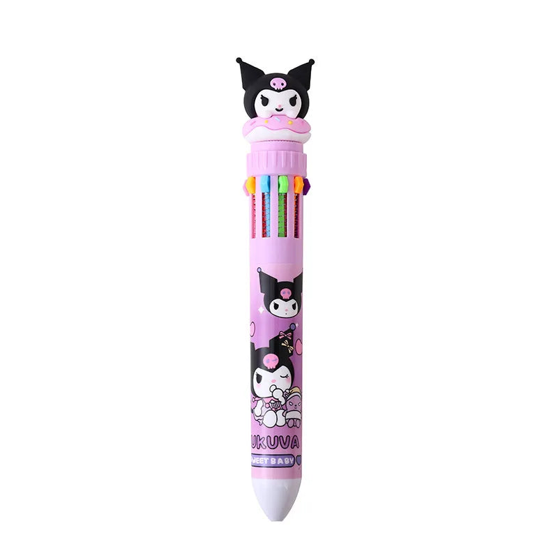 Sanrio Press Ten Color Ballpoint Pen Cartoon Kawaii Kuromi Multi-color Students Gel Pen Melody Sanrio Stationery Write Cute Pens