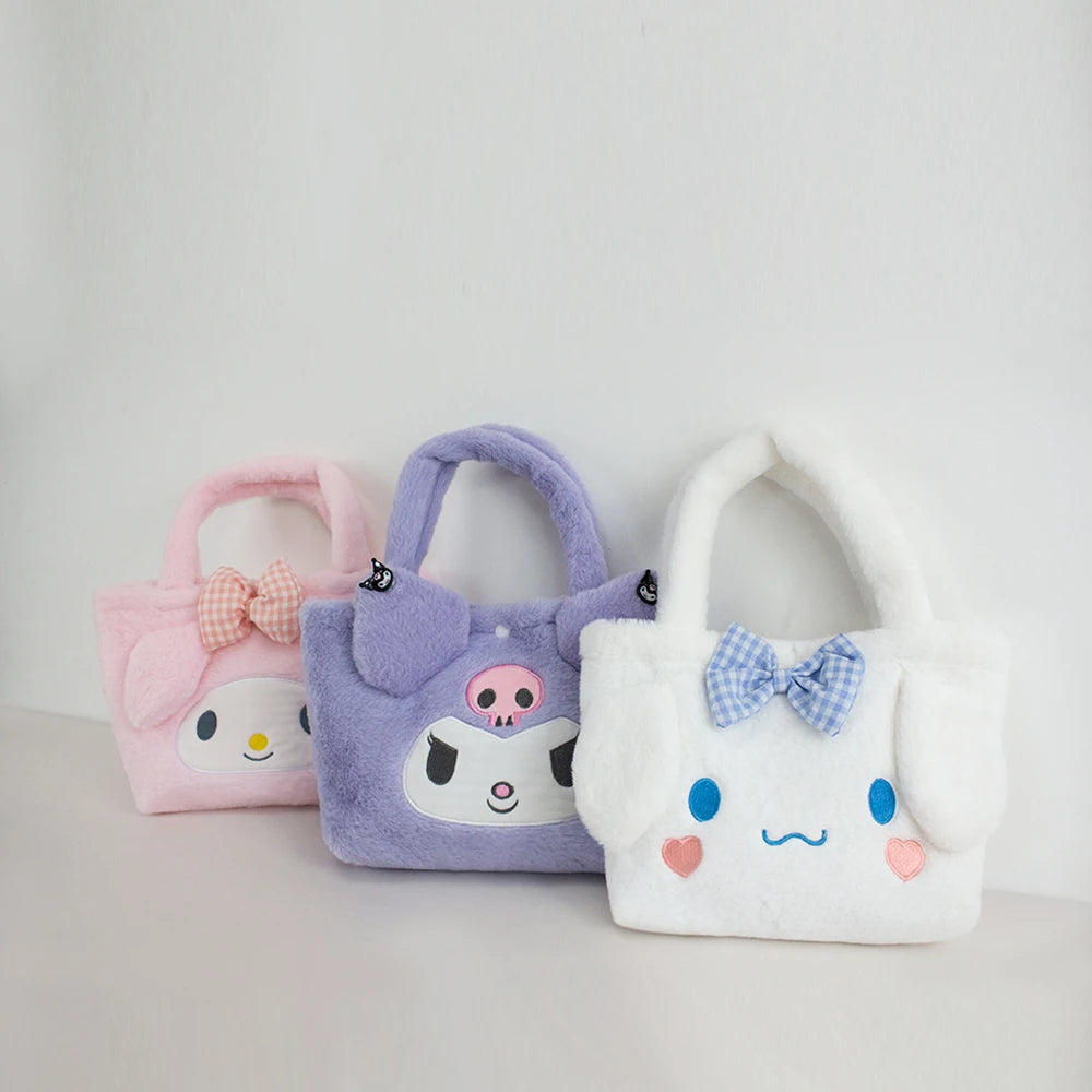 Sanrio Plush Bag Kuromi Handbag My Melody Cinnamoroll Storage Shoulder Hello Kitty Makeup Bag Women Plushie Backpack Gift Girl