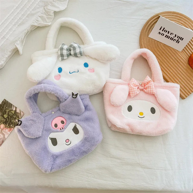 Sanrio Plush Bag Kuromi Handbag My Melody Cinnamoroll Storage Shoulder Hello Kitty Makeup Bag Women Plushie Backpack Gift Girl