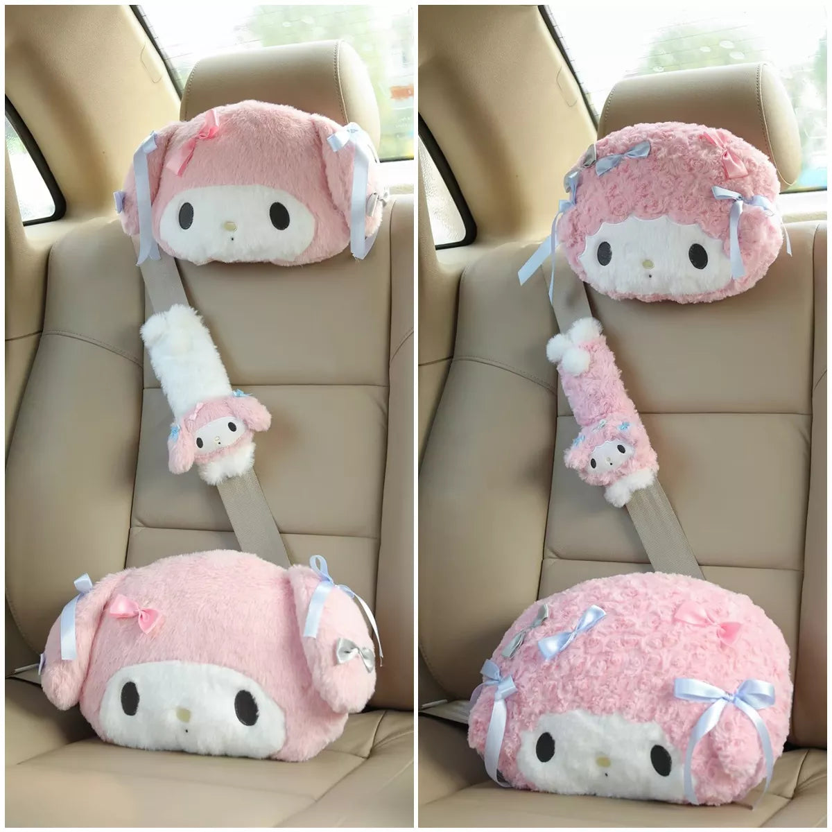 Sanrio Cute My Melody Car Seat Headrest Seat Belt Cover Kawaii Soft Comfortable Back Cushion Pillow