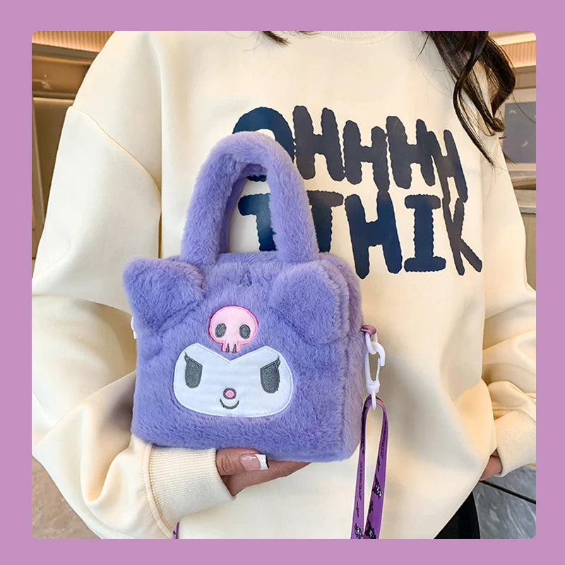 Plushies Sanrio Bag Plush Kuromi Backpack Cinnamoroll Tote Bag My Melody Handbag Storage Women Makeup Bag Messenger Gift Girl