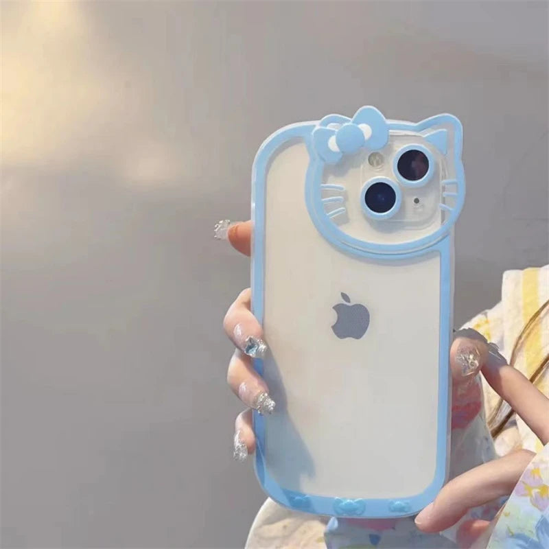 Original Sanrio Hello Kitty Transparent Cases For iPhone 15 14 13 11 12 Pro Max XS XR 7 8 Plus Cartoon Cute Shockproof Cover Y2K