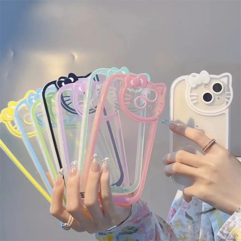 Original Sanrio Hello Kitty Transparent Cases For iPhone 15 14 13 11 12 Pro Max XS XR 7 8 Plus Cartoon Cute Shockproof Cover Y2K