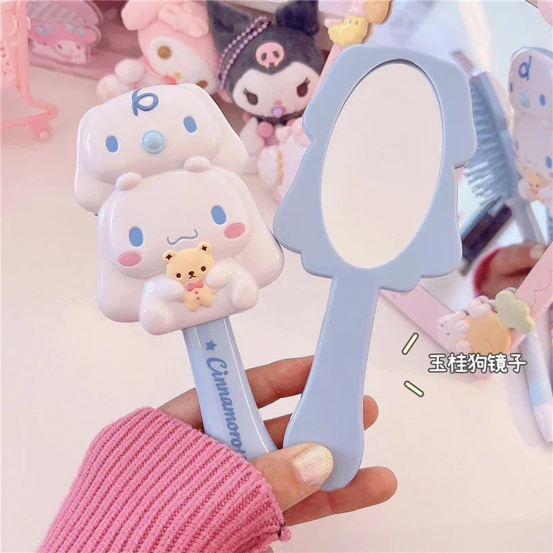 Sanrio Anime Kuromi Hand-held Makeup Mirror Massage Air Comb Cartoon Hello Kitty My Melody Cinnamoroll Small Portable Gift