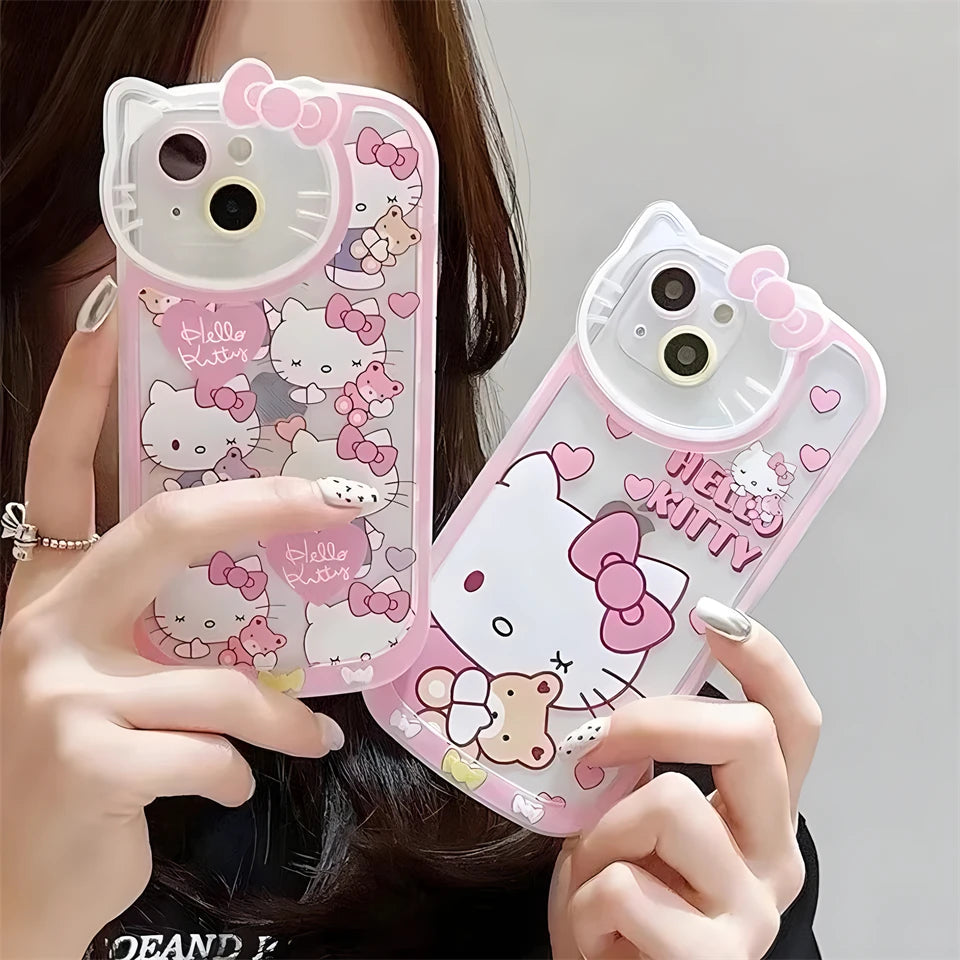 Sanrio Hello Kitty Cute Cases For iPhone 15 14 13 12 11 Pro Max XR XS 7 8 Plus SE Luxury Cartoon Transparent Cover Lady Girl Y2K