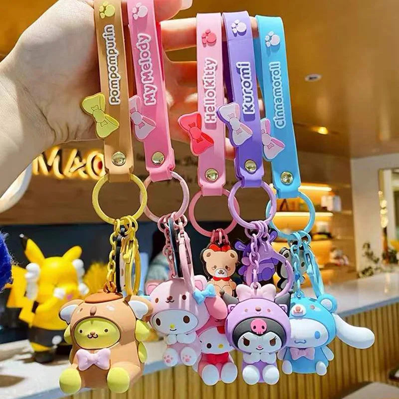 Sanrio Cute Girl Keychain Bag Pendant Pink Kuromi Melody Cinnamoroll Car Key Sanrio Accessories Set Ring Backpack Holiday Gifts