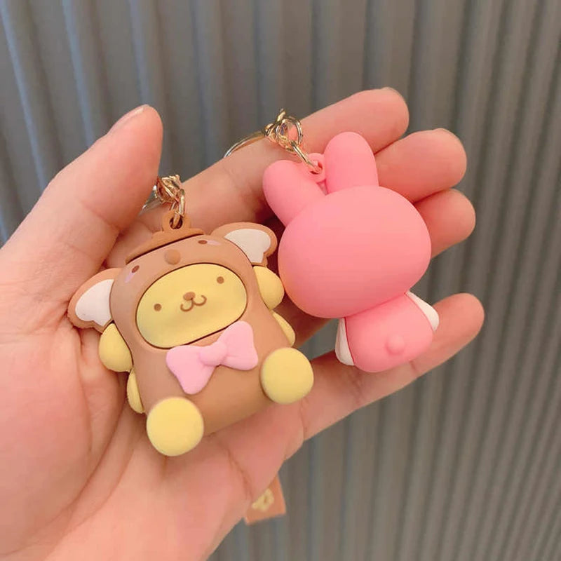 Sanrio Cute Girl Keychain Bag Pendant Pink Kuromi Melody Cinnamoroll Car Key Sanrio Accessories Set Ring Backpack Holiday Gifts