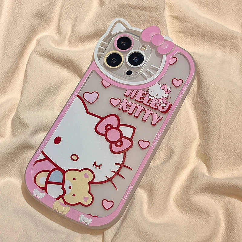 Sanrio Hello Kitty Cute Cases For iPhone 15 14 13 12 11 Pro Max XR XS 7 8 Plus SE Luxury Cartoon Transparent Cover Lady Girl Y2K