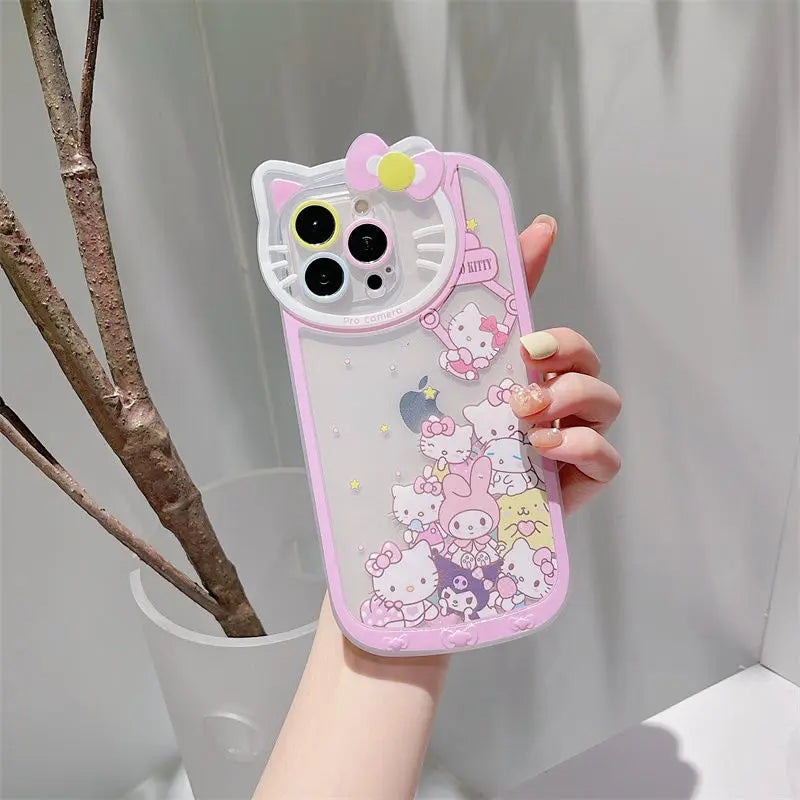 Sanrio Hello Kitty Cute Cases For iPhone 15 14 13 12 11 Pro Max XR XS 7 8 Plus SE Luxury Cartoon Transparent Cover Lady Girl Y2K