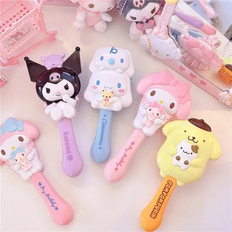 Sanrio Anime Kuromi Hand-held Makeup Mirror Massage Air Comb Cartoon Hello Kitty My Melody Cinnamoroll Small Portable Gift