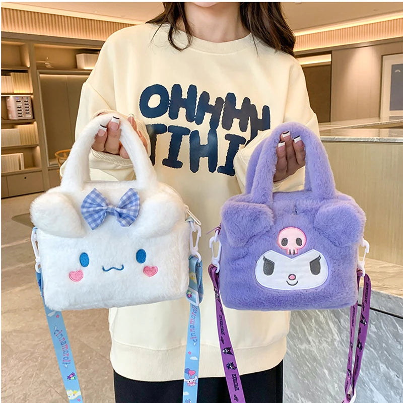 Sanrio Plush Bag Kuromi Handbag My Melody Cinnamoroll Storage Shoulder Hello Kitty Makeup Bag Women Plushie Backpack Gift Girl