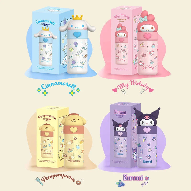 350ml Sanrio Hello Kitty Stainless Steel 316 Thermos Kawaii Kuromi Cinnamoroll Melody Kids Vacuum Flask Water Bottle Tumbler