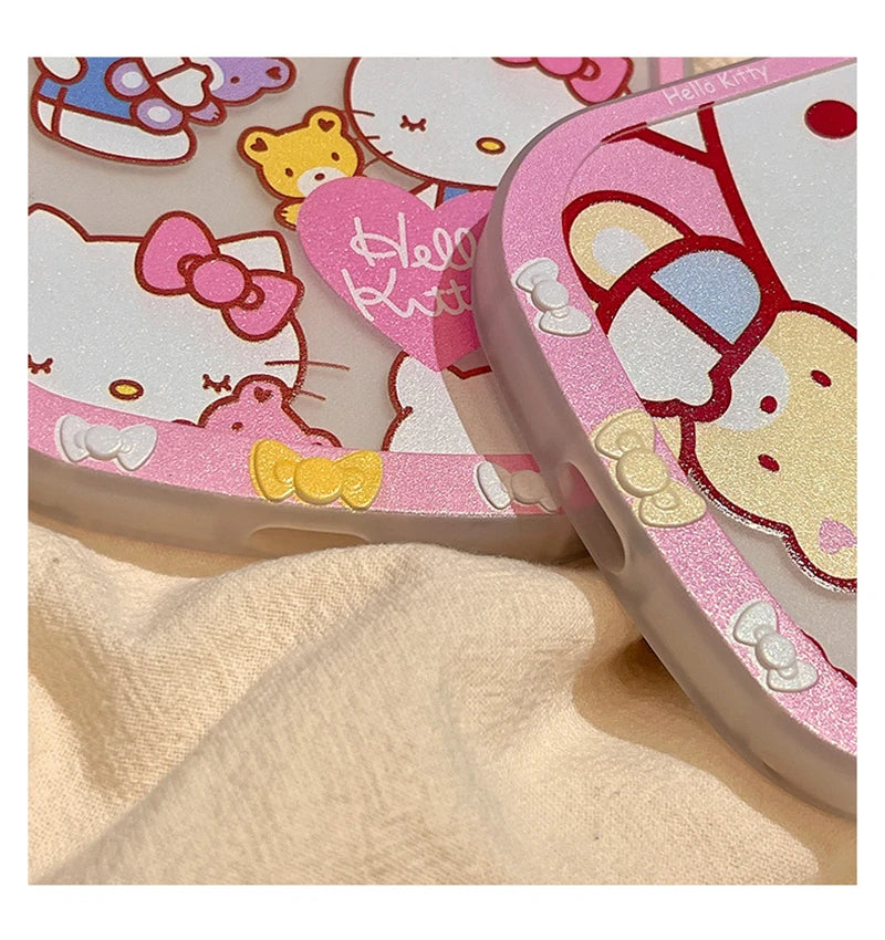 Sanrio Hello Kitty Cute Cases For iPhone 15 14 13 12 11 Pro Max XR XS 7 8 Plus SE Luxury Cartoon Transparent Cover Lady Girl Y2K