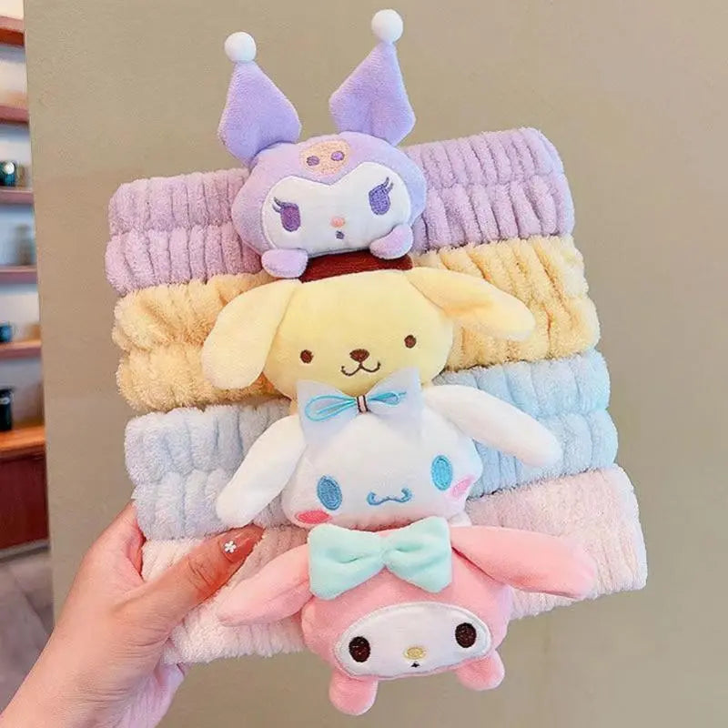 Sanrio Accessories Kawaii Hello Kitty Makeup Wash Hair Ring Cinnamoroll My Melody Hair Band Kuromi Plushie Bow Headband Gift