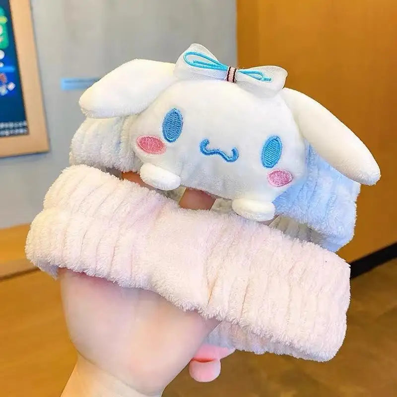 Sanrio Accessories Kawaii Hello Kitty Makeup Wash Hair Ring Cinnamoroll My Melody Hair Band Kuromi Plushie Bow Headband Gift